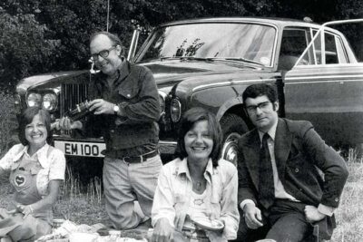 Mike (right) on a picnic in the late 1960s with Eric and show guests The Karlins.