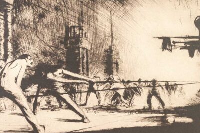 James McBey 1883-1959 signed etching, 'France at her Furnaces' 1917, sold for £380