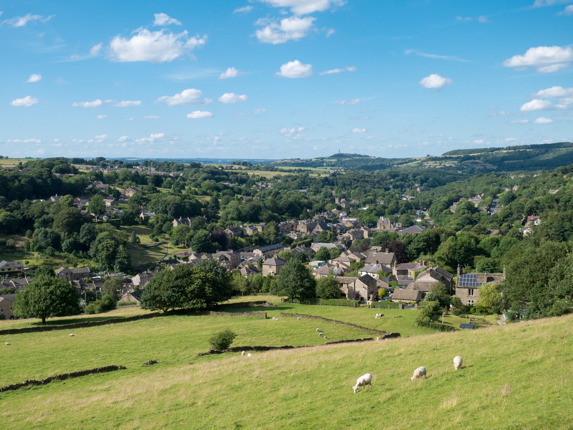 A view of Holmfirth on a summers day