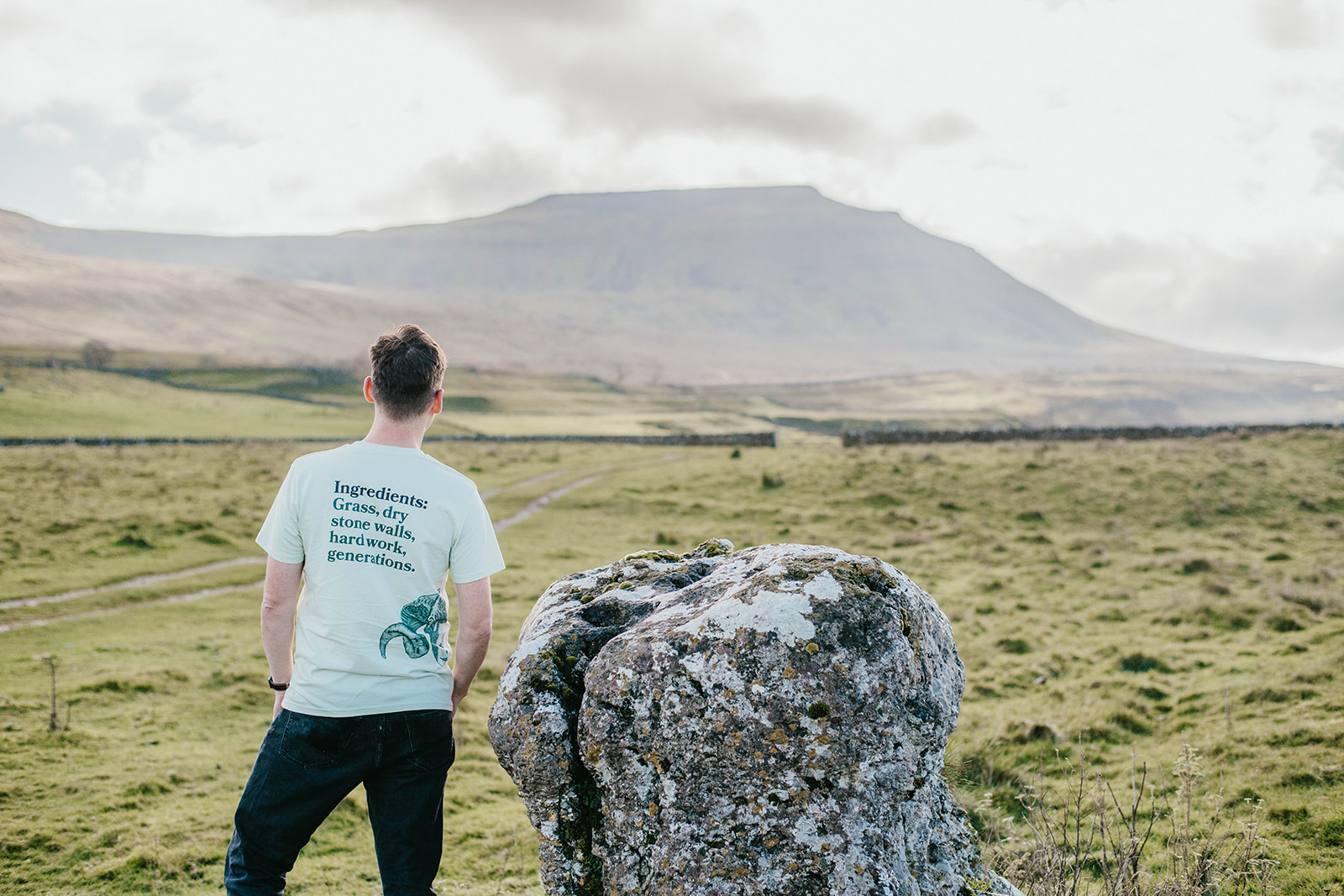 CLIMBING TO THE HEIGHT OF FASHION: Glencroft owner, Edward Sexton, sporting their latest product, the Ingleborough Sheep T-Shirt.