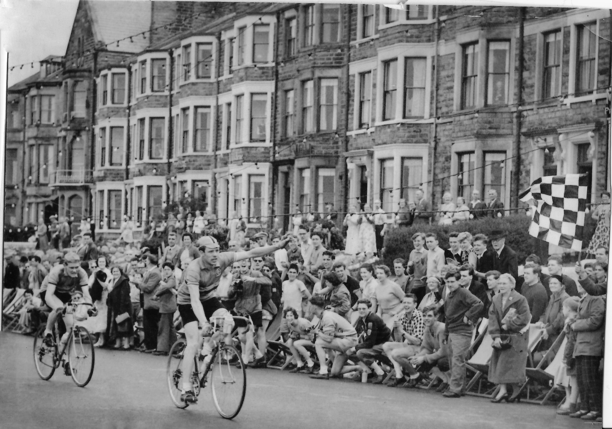 Peter Ward winning the Tour of Britain stage at Morecambe taking the Yellow Jersey, 1956.