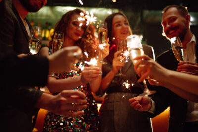 Friends enjoying Christmas drinks