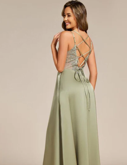 Light Green Back Satin Bridesmaids Dress from Ever Pretty