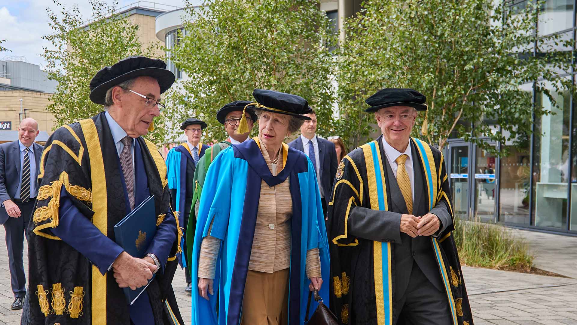 University Chancellor Sir George Buckley, The Princess Royal, University Vice-Chancellor Professor Bob Cryan CBE
