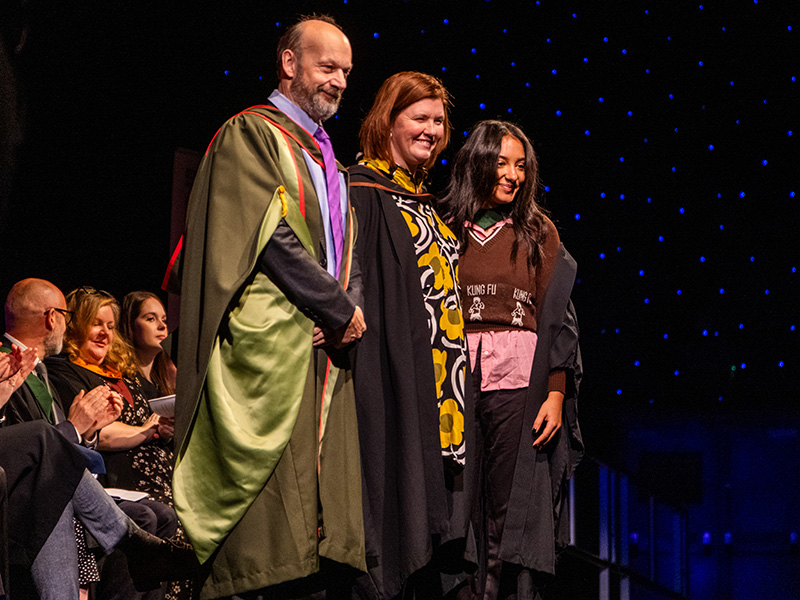 rofessor John Craig (Pro Vice Chancellor, University of Hull), Patsy Gilbert (Vice Principal, Leeds Conservatoire) and Lily Fontaine (frontwoman of English Teacher). Photo credit - Jonathan Lodder