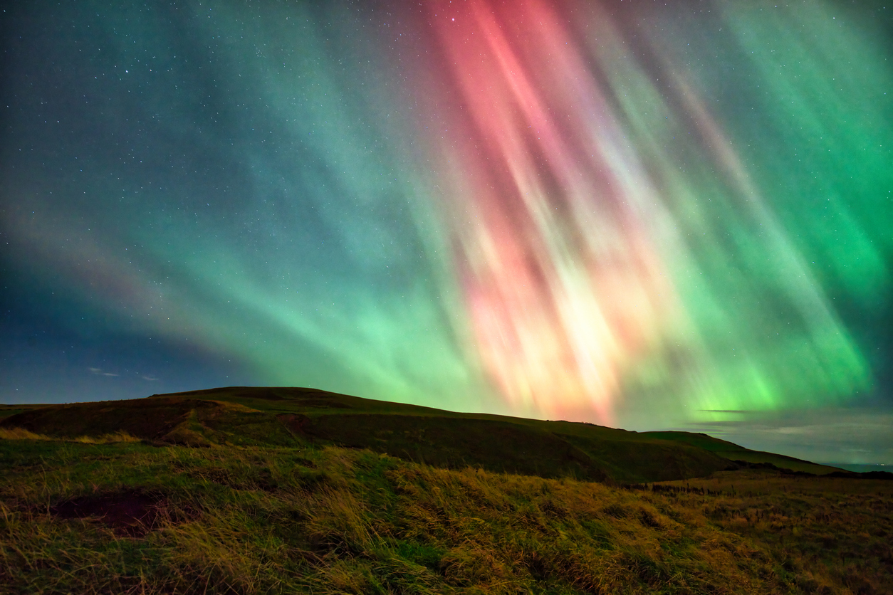 A breathtaking display of the Aurora Borealis, captured over the North Sea 