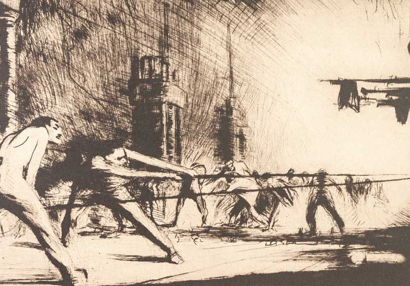 James McBey 1883-1959 signed etching, 'France at her Furnaces' 1917, sold for £380