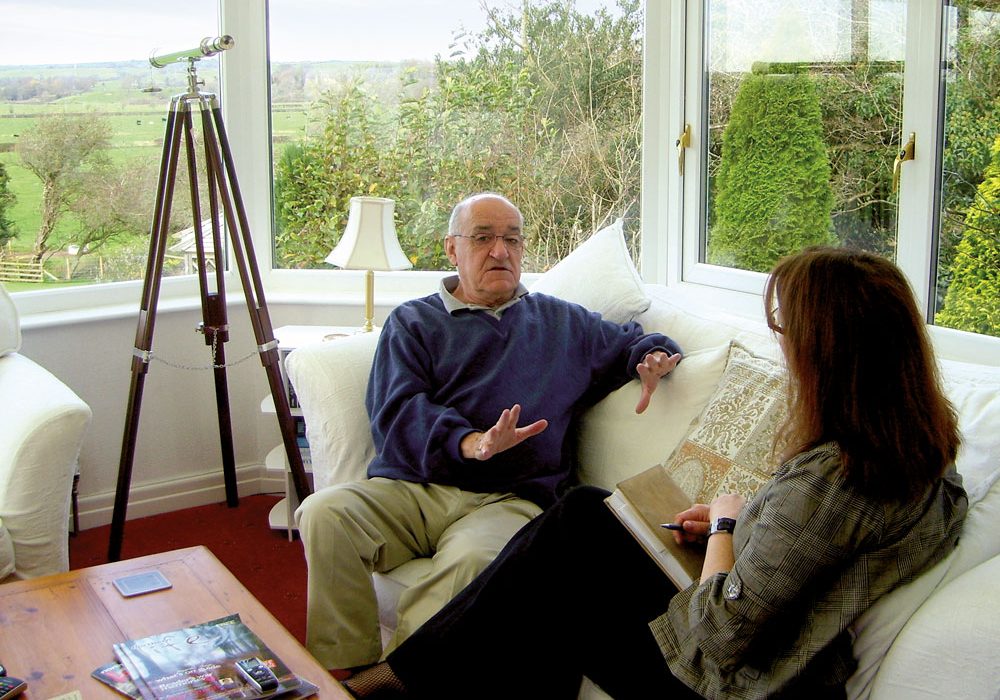 Karen chats to Jim at his home in Carnforth