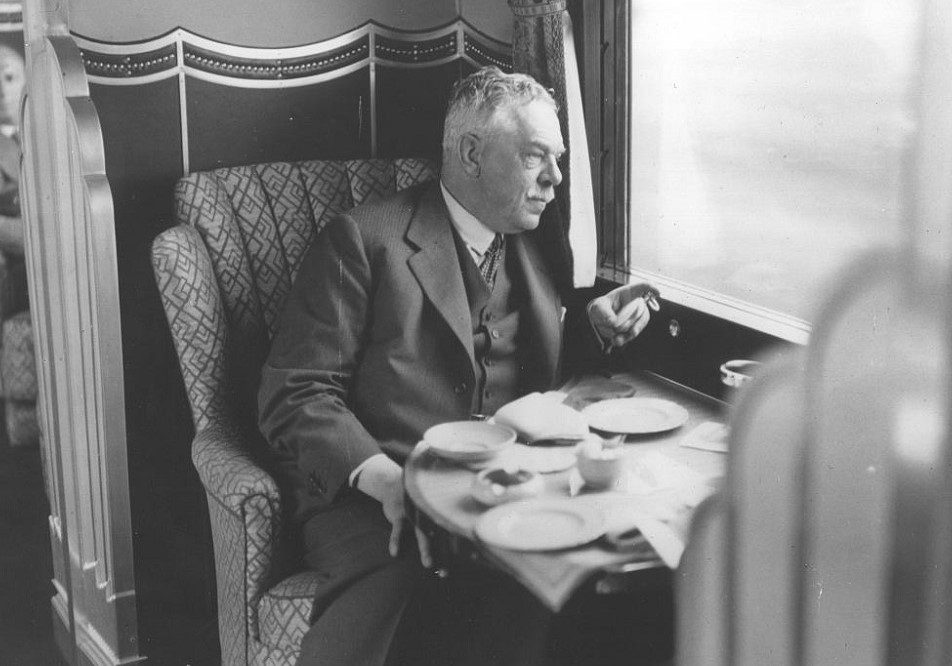 Sir Nigel Gresley at work, stopwatch in hand, Photo Gresley Society collection