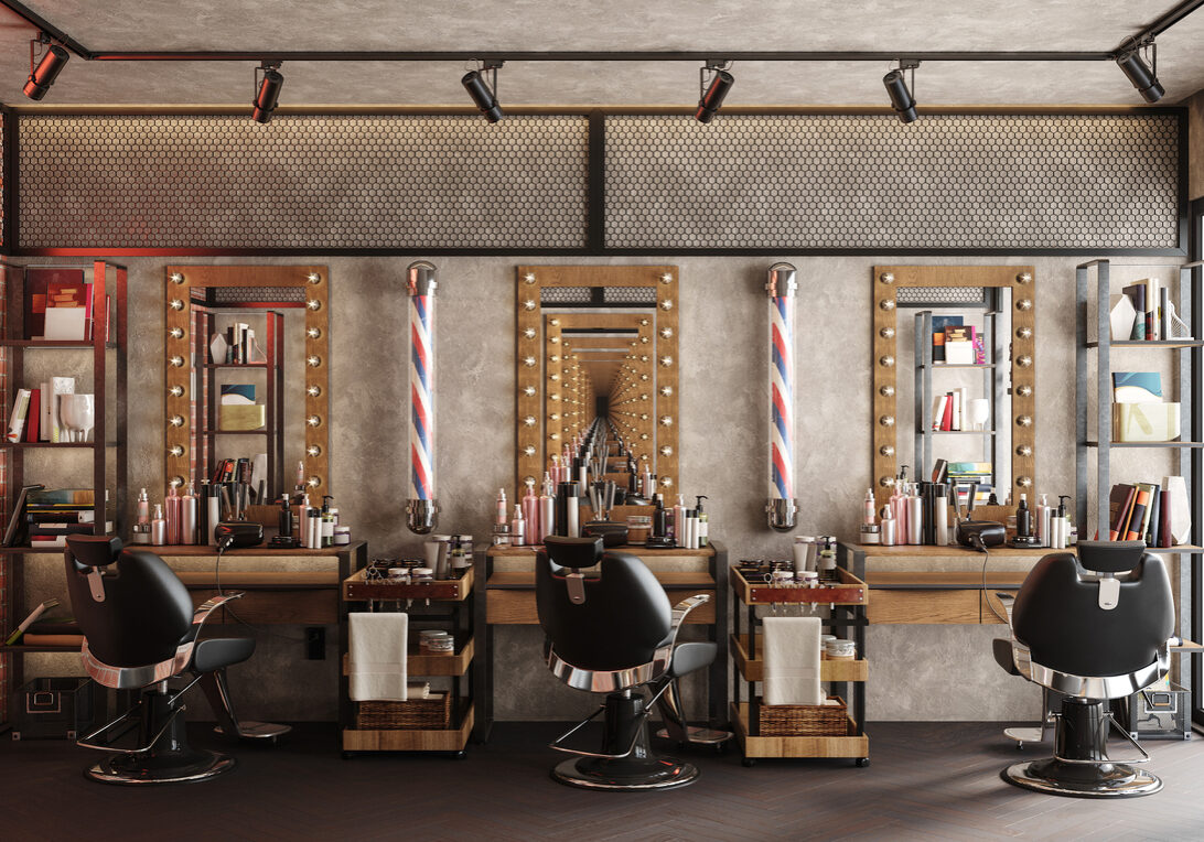 barbershop working place interior 3d illustration