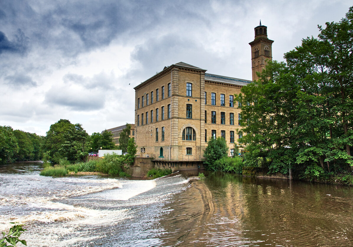 Saltaire former textile mill (Salts Mill) in Victorian model village in Shipley (England) listed as UNESCO World Heritage Site.