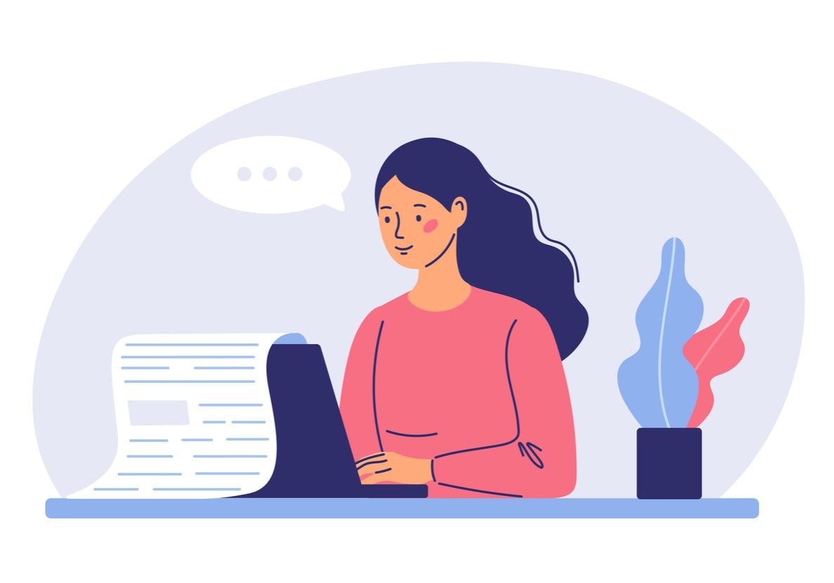 The concept of a copywriter creating a blog. The idea of ​​writing texts, creativity and promotion, remote work. Freelance work. Text post on the Internet.