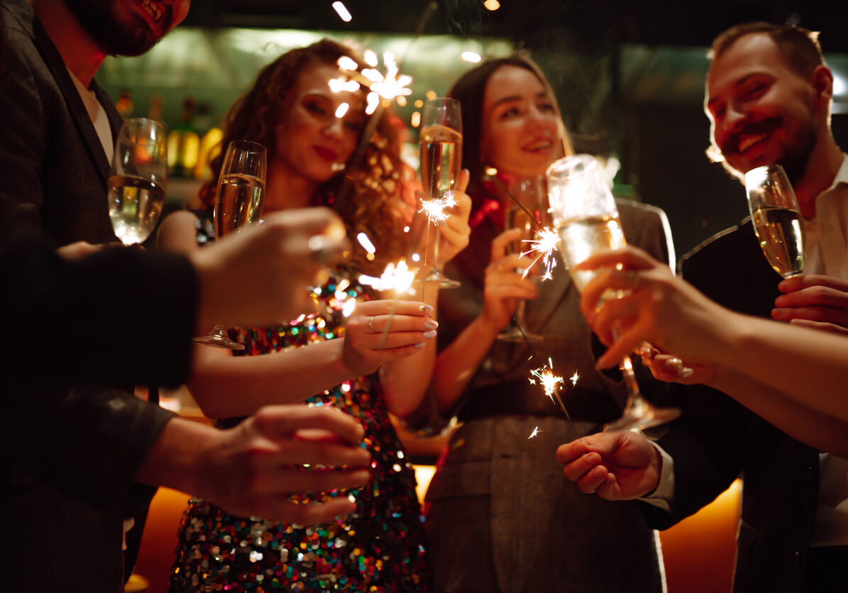 Friends enjoying Christmas drinks