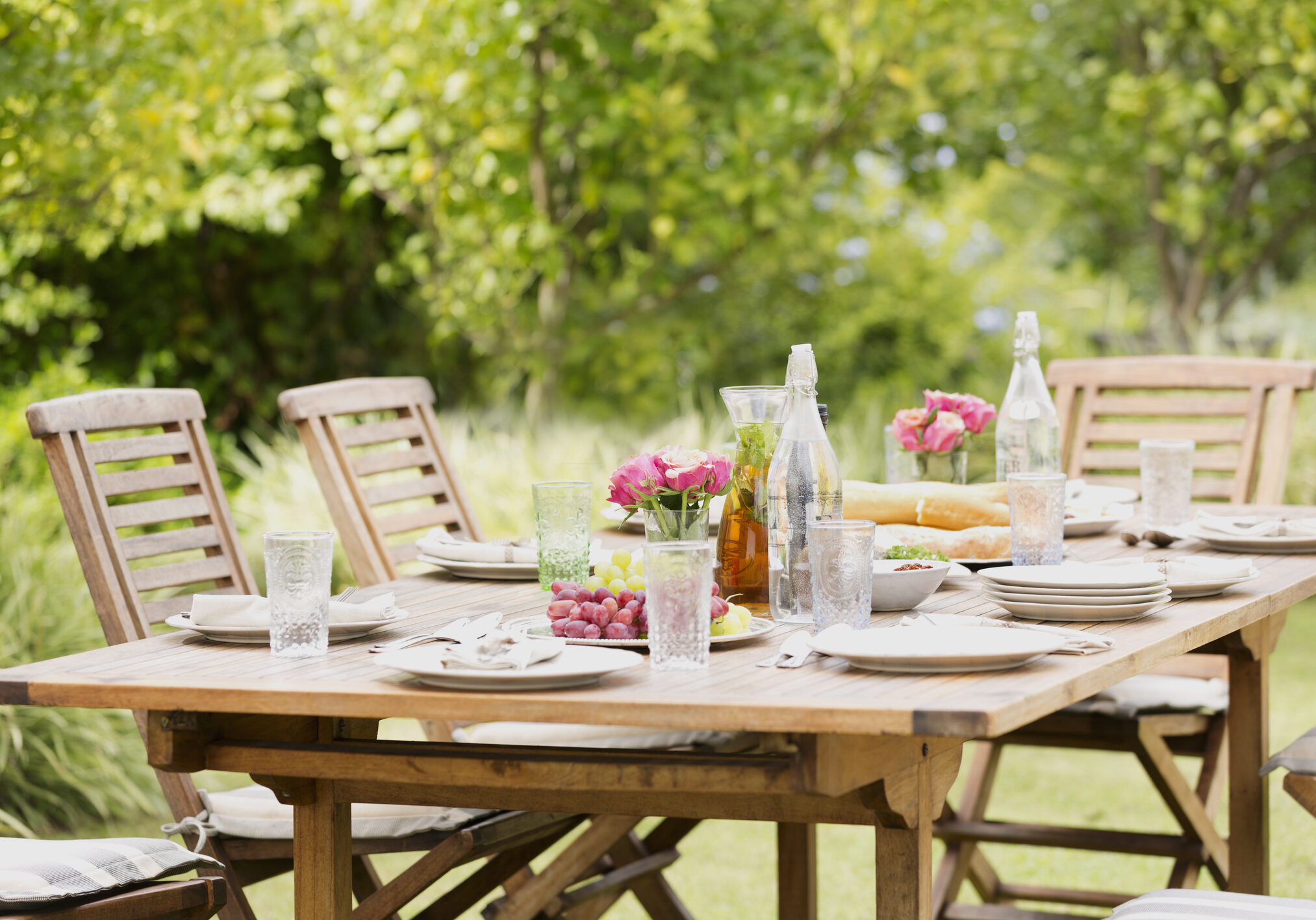 Set table in backyard