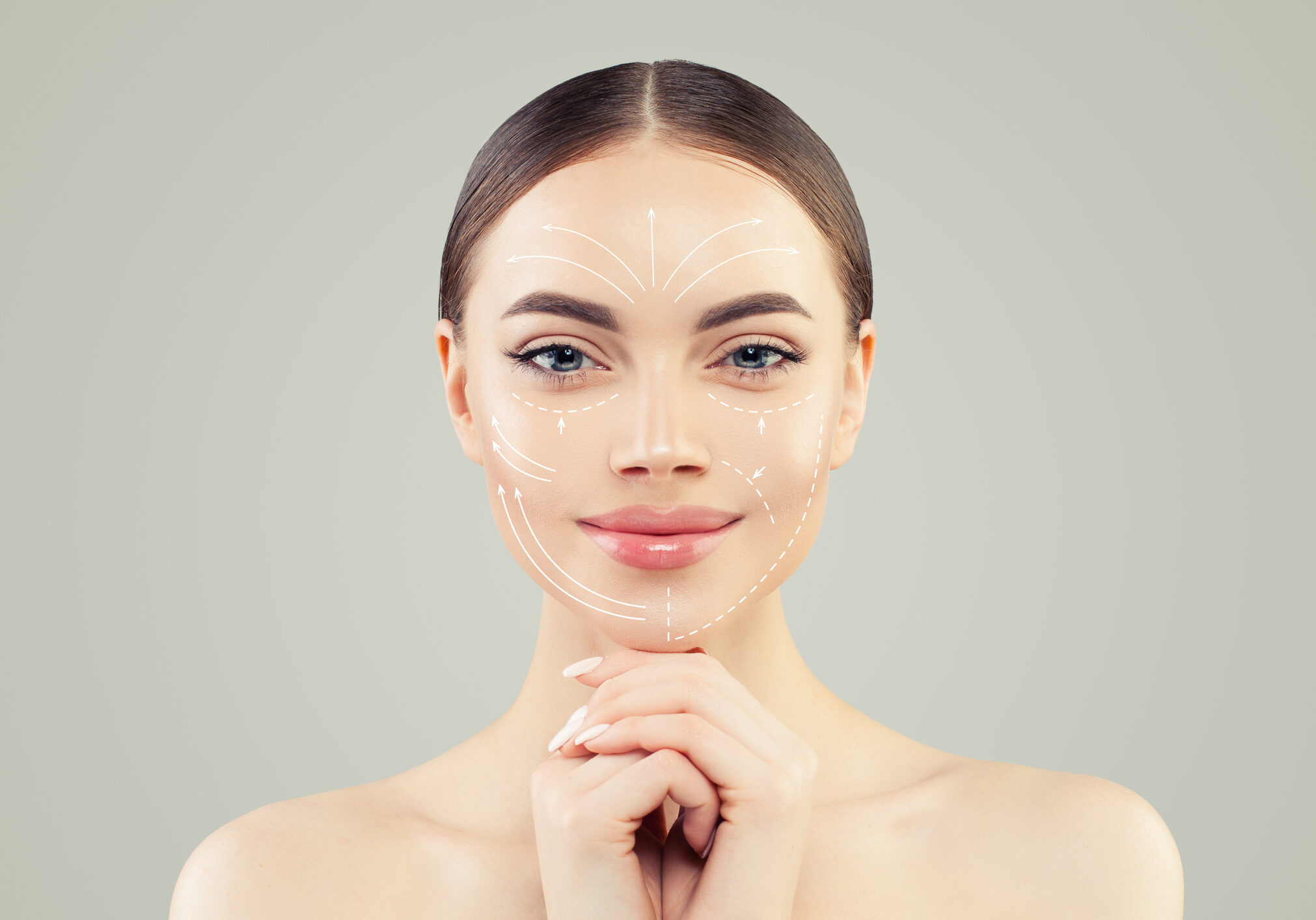 Perfect fashion model face close up. Medicine, facial treatment, massage and plastic surgery concept