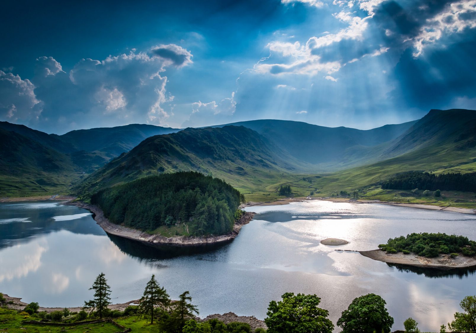 Sun rays on Haweswater, The Lake District, Cumbria, England