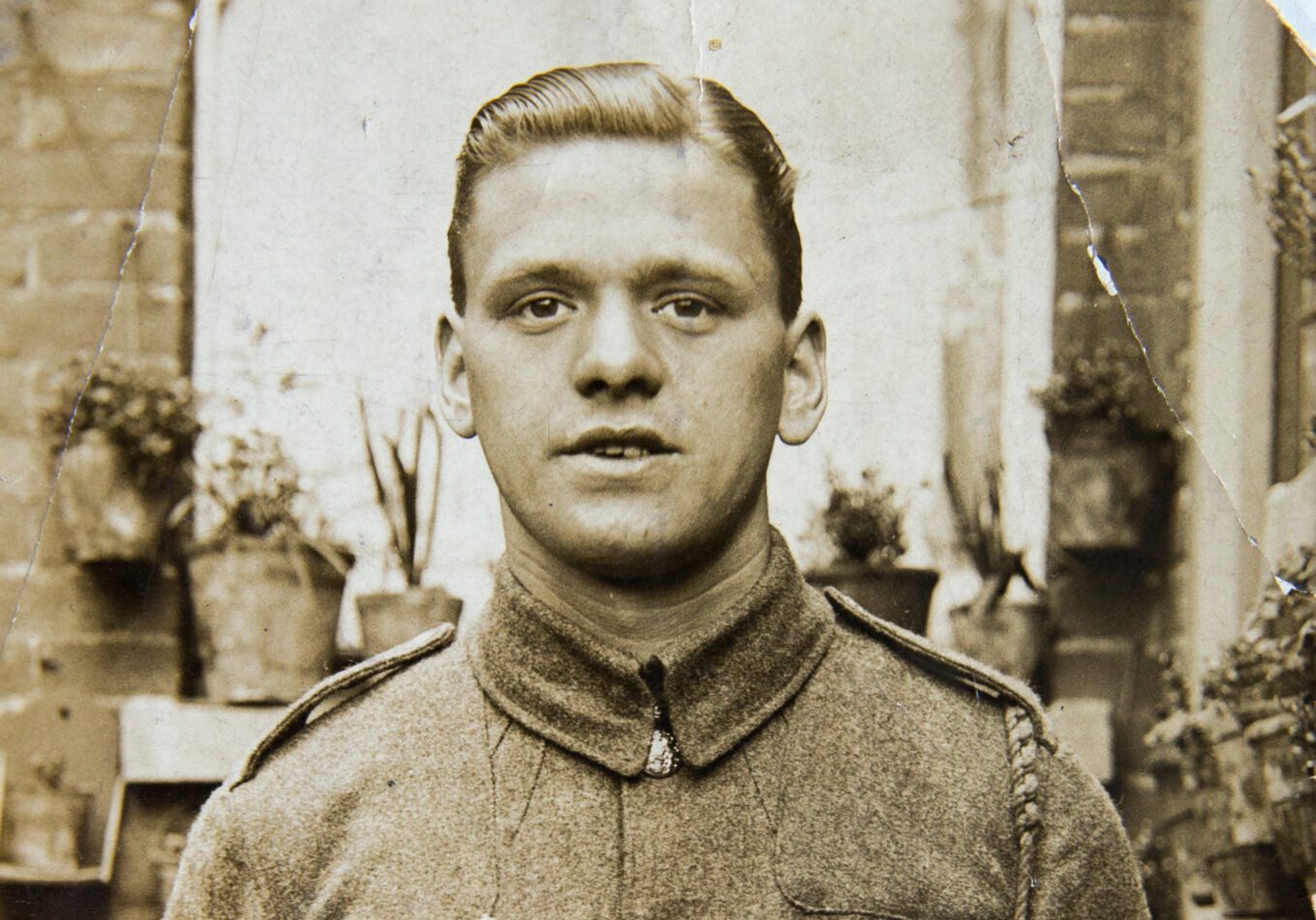 English soldier, portrait  of young man 1940th, vintage photo